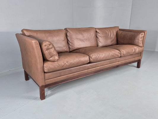 Vintage Danish 3 Seater Sofa Danish Brown Leather 1970s Retro MCM  EB10486 M3SS1