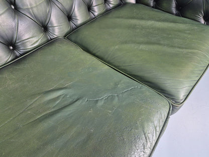 3 Seater Chesterfield Sofa Green Leather Studded Vintage EB11024 VCHE11