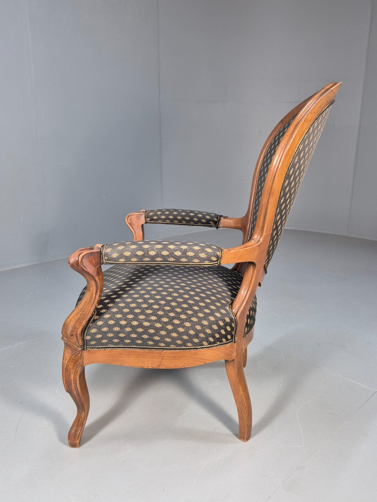 Antique Mahogany Armchair Black Pattern Fabric Louis XV Style EB9552 VCLO - UKDK FURNITURE