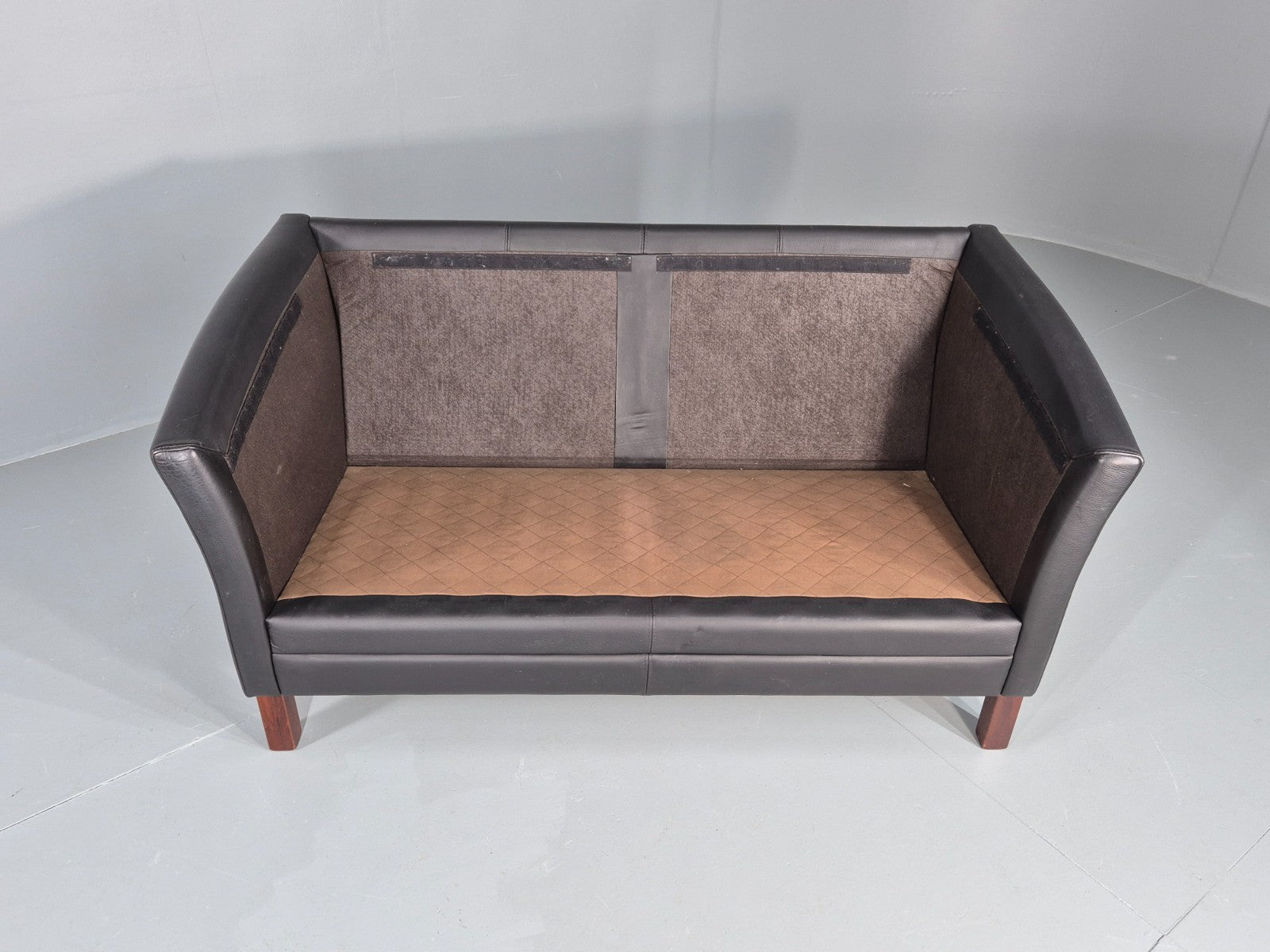 Vintage 2 Seat Sofa Danish Black Leather Mid Century Retro 1980s EB10473 M2SS7