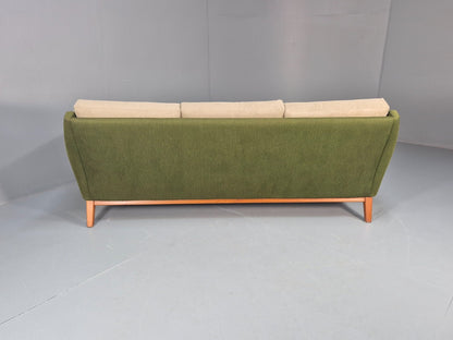 Mid Century 3 Seater Sofa Green Cream Fabric Teak Vintage Scandi EB9794 M3SS - UKDK FURNITURE