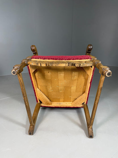 Vintage Danish Lounge Chair Oak Red Moquette 17th Century Style EB6942 VCLO12