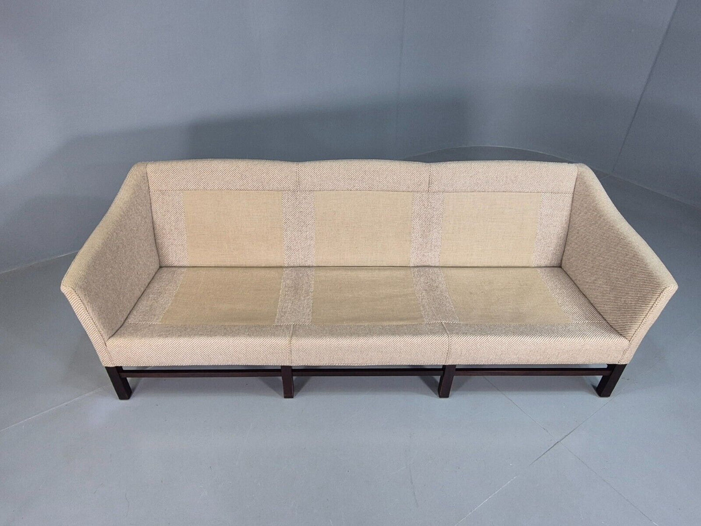 Vintage Danish 3 Seat Sofa Beige Wool Legged Frame 1980s Retro MCM EB7792 M3SS - UKDK FURNITURE
