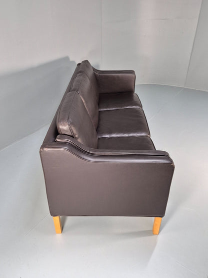 Vintage Danish 3 Seat Sofa Dark Brown Leather 1970s Retro MCM EB10071 M3SS12