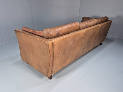 Mid Century 3 Seater Leather Sofa Danish Tan Leather  1970s Retro EB10102 M3SS19