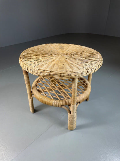 EB5299 Wicker 2 tier Circular Side/ Lamp Table, Retro, Vintage VWOO - UKDK FURNITURE
