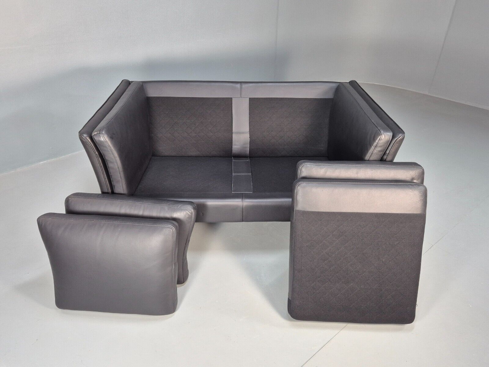 Vintage Danish 2 Seat Sofa Black Leather 1980s Retro MCM EB8536 M2SS - UKDK FURNITURE