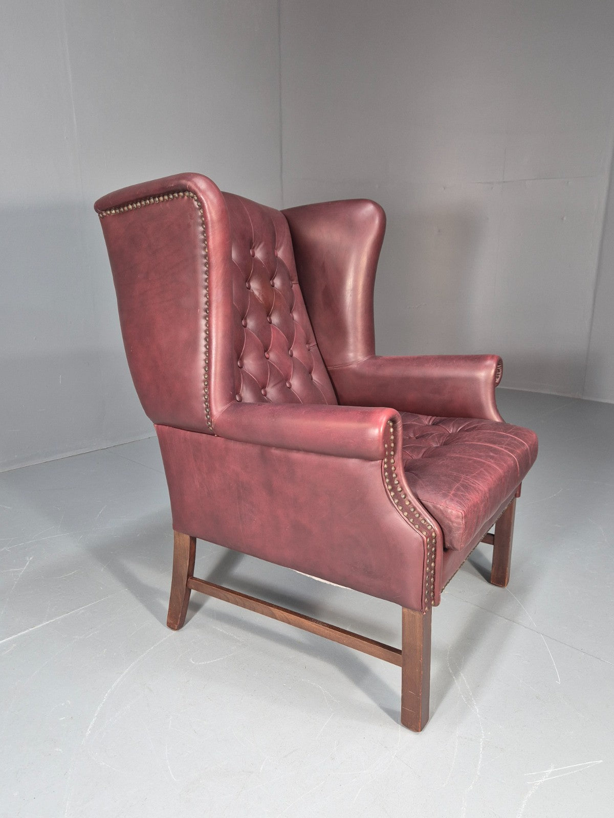 Georgian Style Wing Back Lounge Chair Red Leather Buttoned 1980s  EB10807 VLEA12