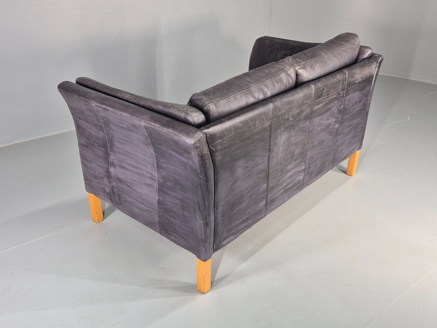 Vintage 2 Seater Sofa Danish Blue Leather Mid Century 1980s Retro EB9069 M2SS17