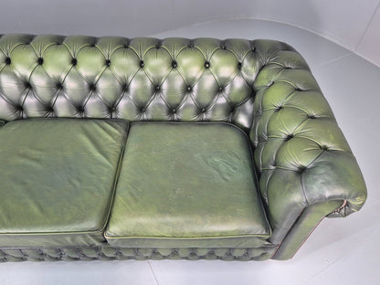 3 Seater Chesterfield Sofa Green Leather Studded Vintage EB11027 VCHE9
