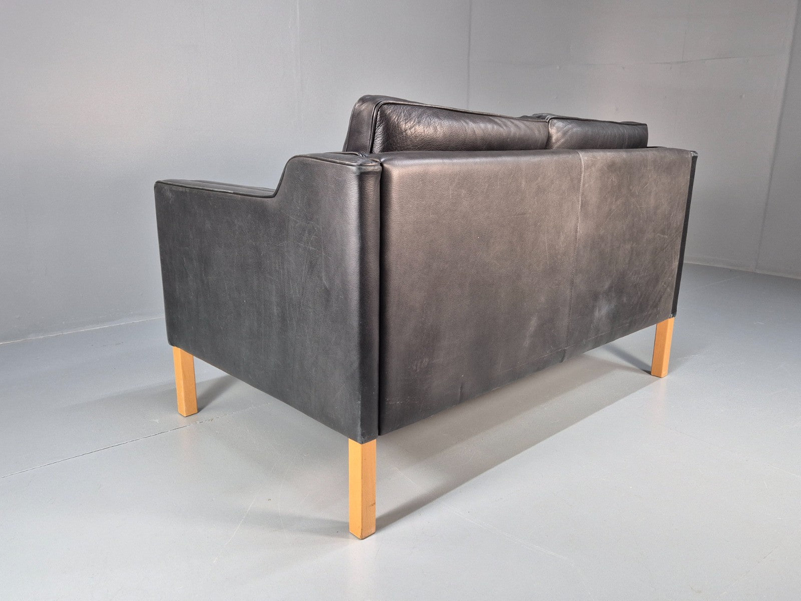 Mid Century Stouby Eva Two Seater Sofa Vintage Danish Black Leather EB10108 M2SS21