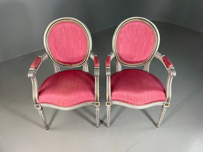 2 Vintage Danish Fauteuils Pink Blue Louis XIV Antique Style EB6755 VCLO - UKDK FURNITURE
