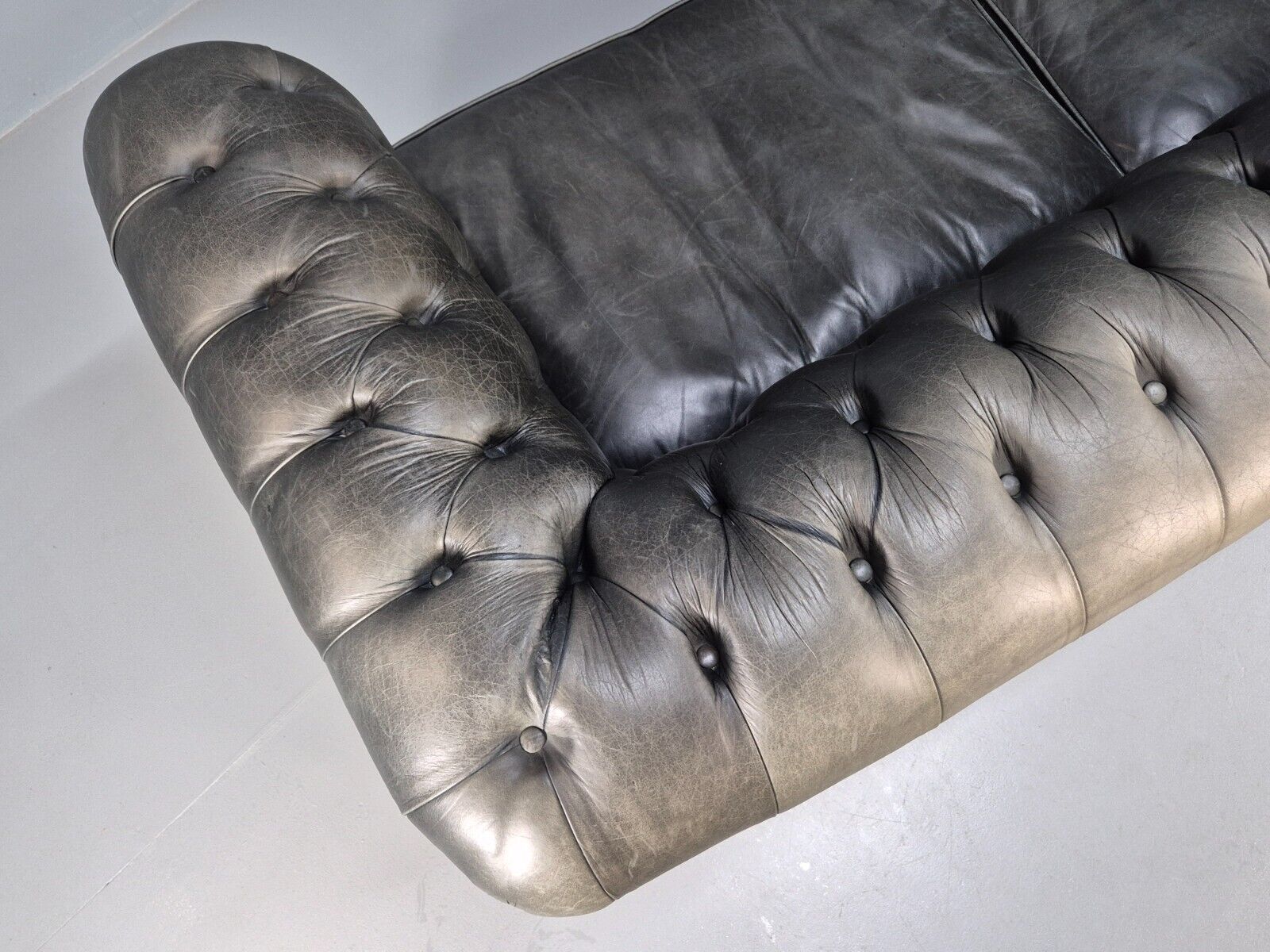 A Vintage Chesterfield Faded Black Leather 3 Seat Quality Build EB9161 VCHE - UKDK FURNITURE