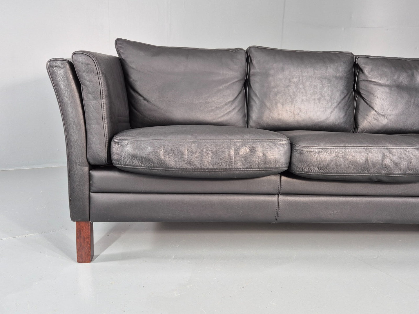 Vintage 3 Seat Sofa Danish Black Leather Mid Century Retro Design EB10481 M3SS2