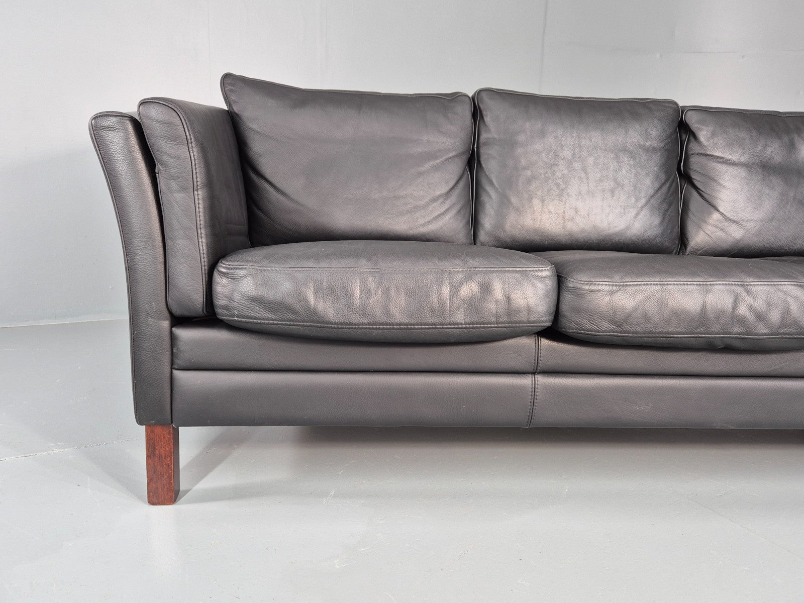 Vintage 3 Seat Sofa Danish Black Leather Mid Century Retro Design EB10481 M3SS2