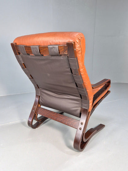 Vintage Danish Leather Tan Lounge Chair Skyline Hove MCM Retro 1970s EB9274 MBEN - UKDK FURNITURE