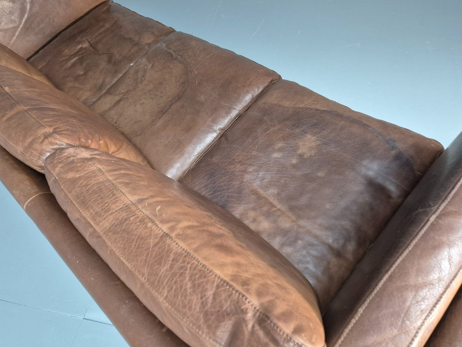 Mid Century Three seater Sofa Brown Leather Vintage Danish 1970s EB10077 M3SS18