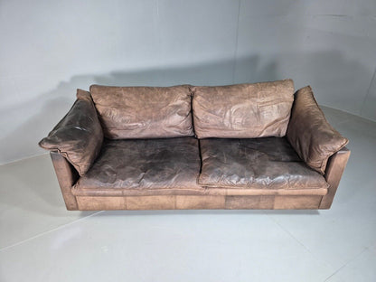 Vintage Danish 3 Seat Sofa Brown Leather 1980s Retro EB7506 M2SS - UKDK FURNITURE