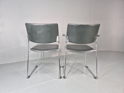 6 Leather Stacking Chairs Brunner Linos Dark Green Chrome Modern EB11735 MSTA5
