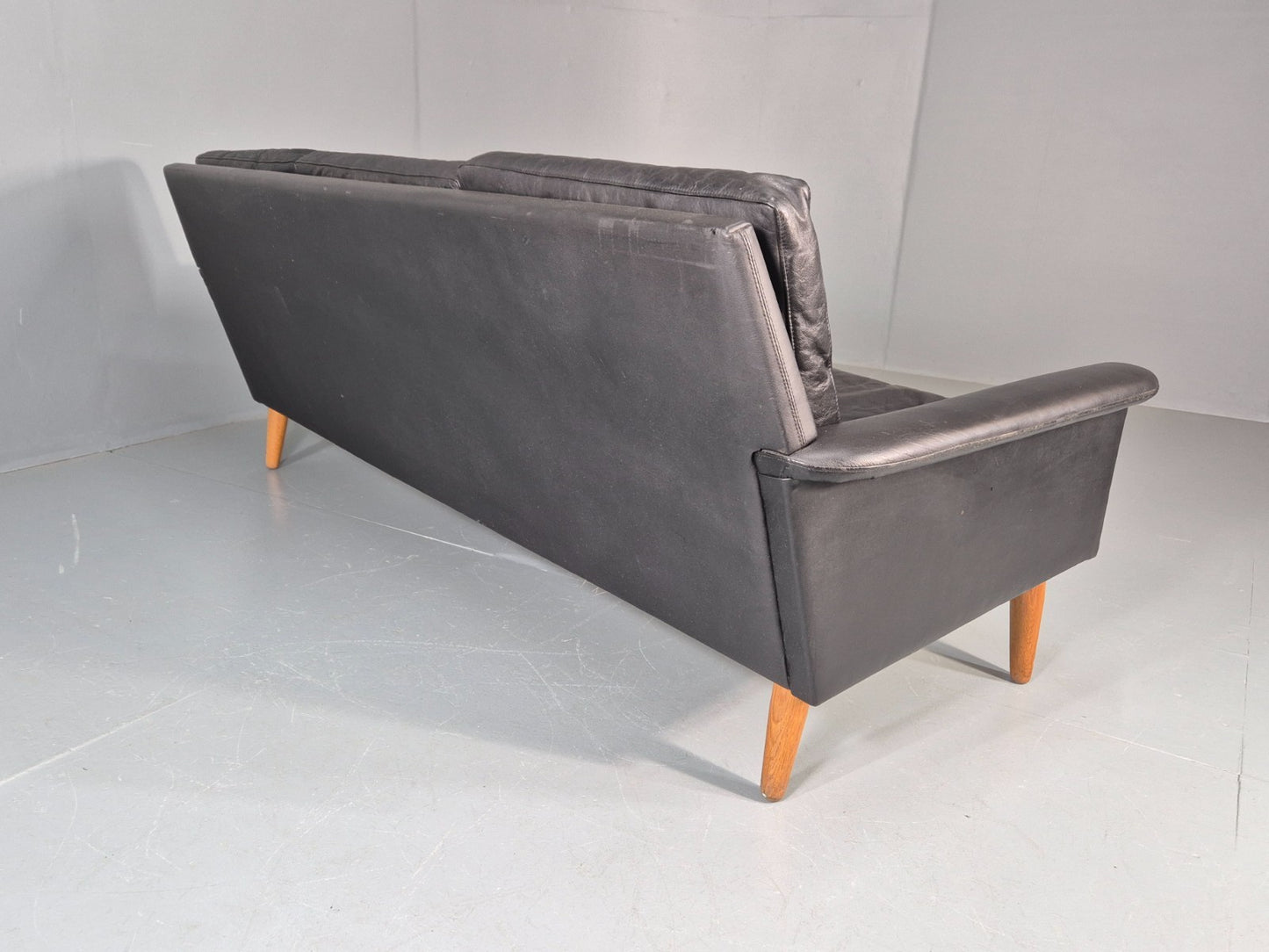 Vintage 3 Seat Sofa 1960s Danish Black Leather Mid Century Modern EB11384 M3SS15