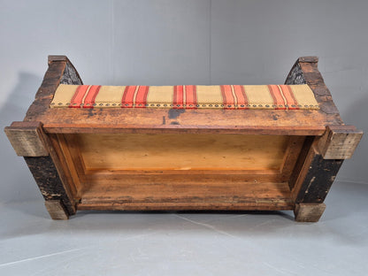Antique Danish Oak Chest Two Seater Sofa Striped Stamped 19th Cent EB9602 V2SS - UKDK FURNITURE
