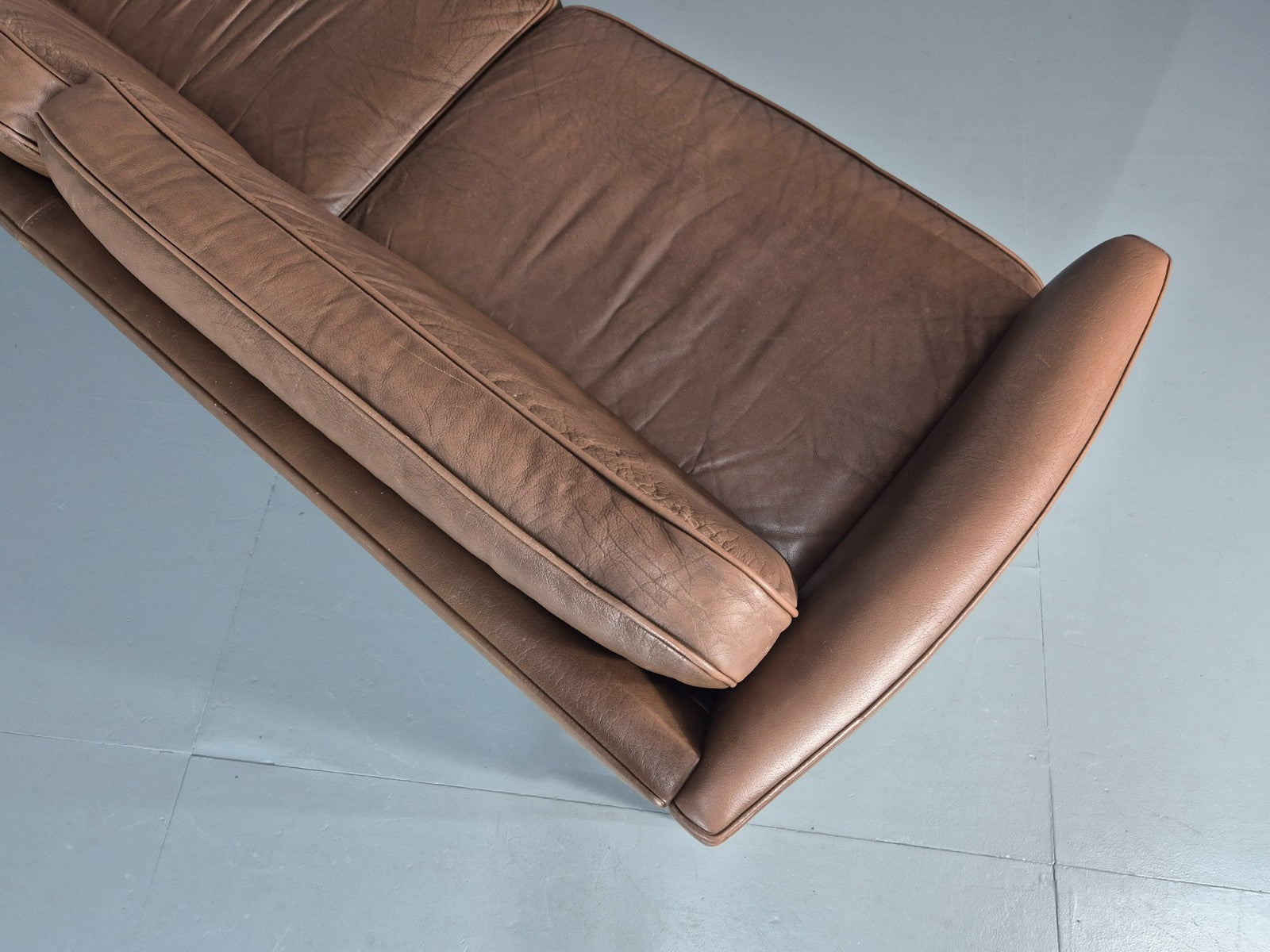 Vintage Danish 2.5 Seater Brown Leather 1970s Retro Mid Century EB11629 M3SS14