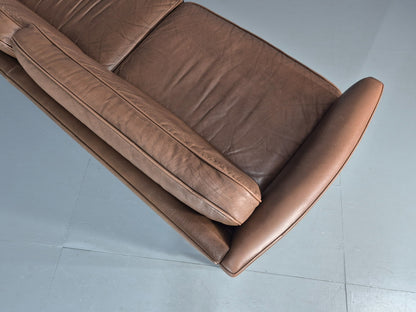 Vintage Danish 2.5 Seater Brown Leather 1970s Retro Mid Century EB11629 M3SS14