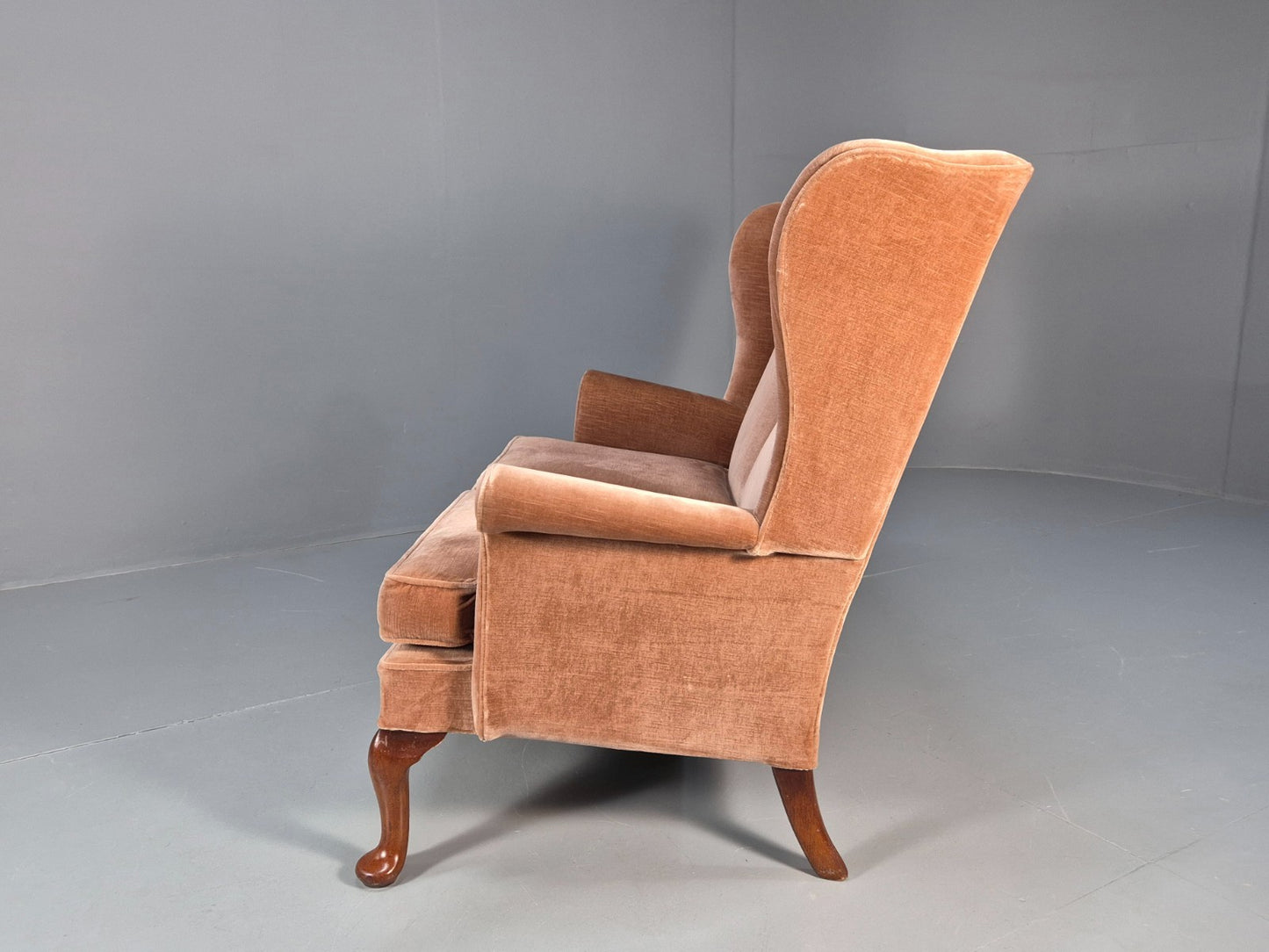 Parker Knoll Wingback Two Seater Settee Peach Velour 1960s Retro EB10654 V2SS15