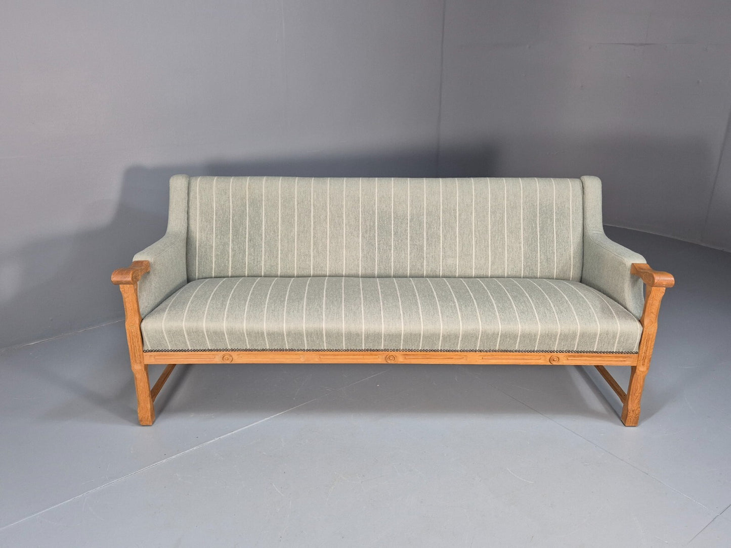 Vintage Danish Kjaernulf Style 3 Seat Sofa Oak Frame 1970s Retro EB9643 M3SS - UKDK FURNITURE