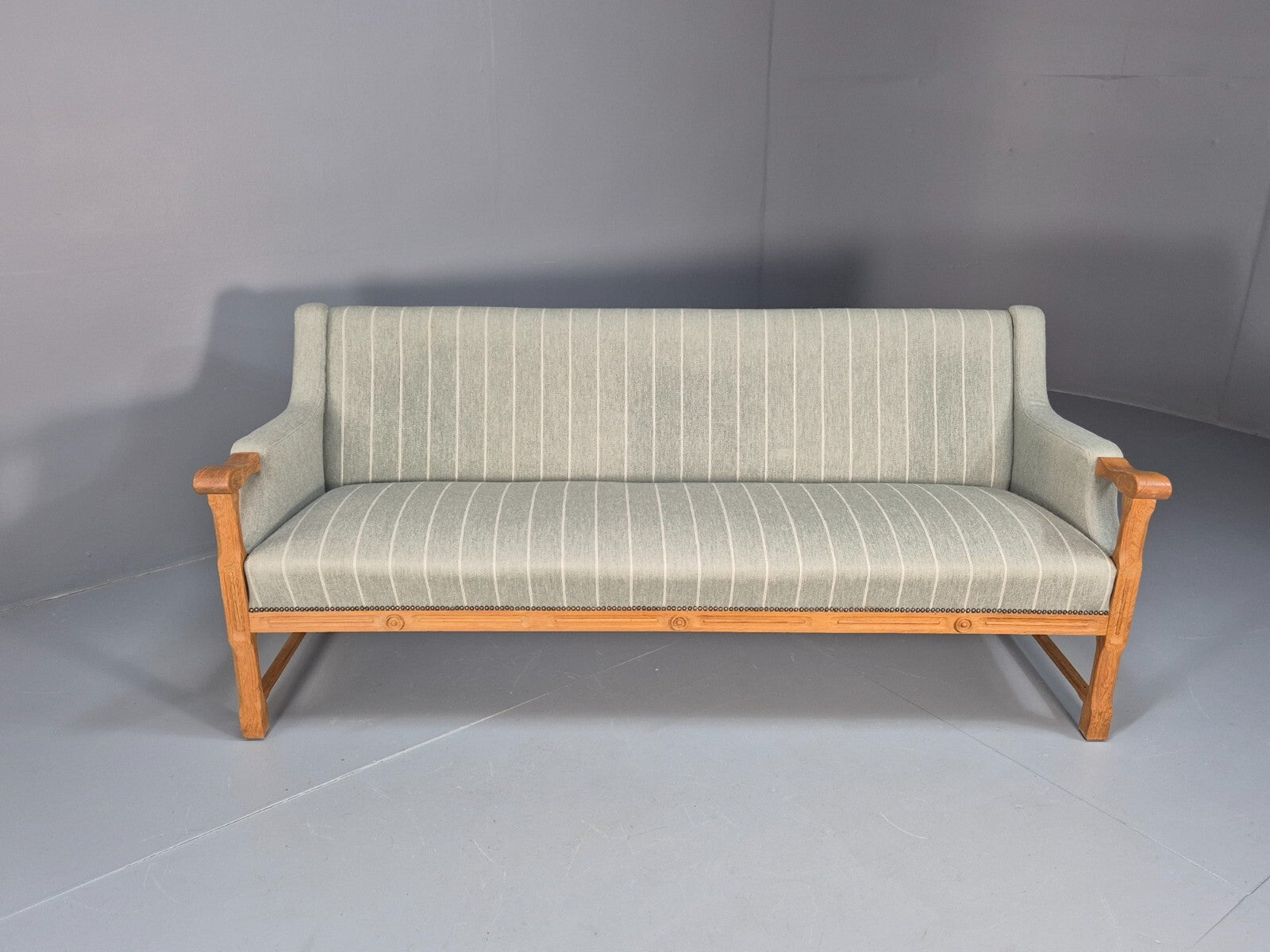 Vintage Danish Kjaernulf Style 3 Seat Sofa Oak Frame 1970s Retro EB9643 M3SS - UKDK FURNITURE