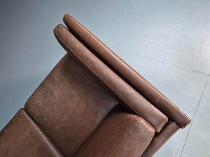 Mid Century Retro Settee Three Seater Brown Leather Vintage Denmark EB10081 M3SS18