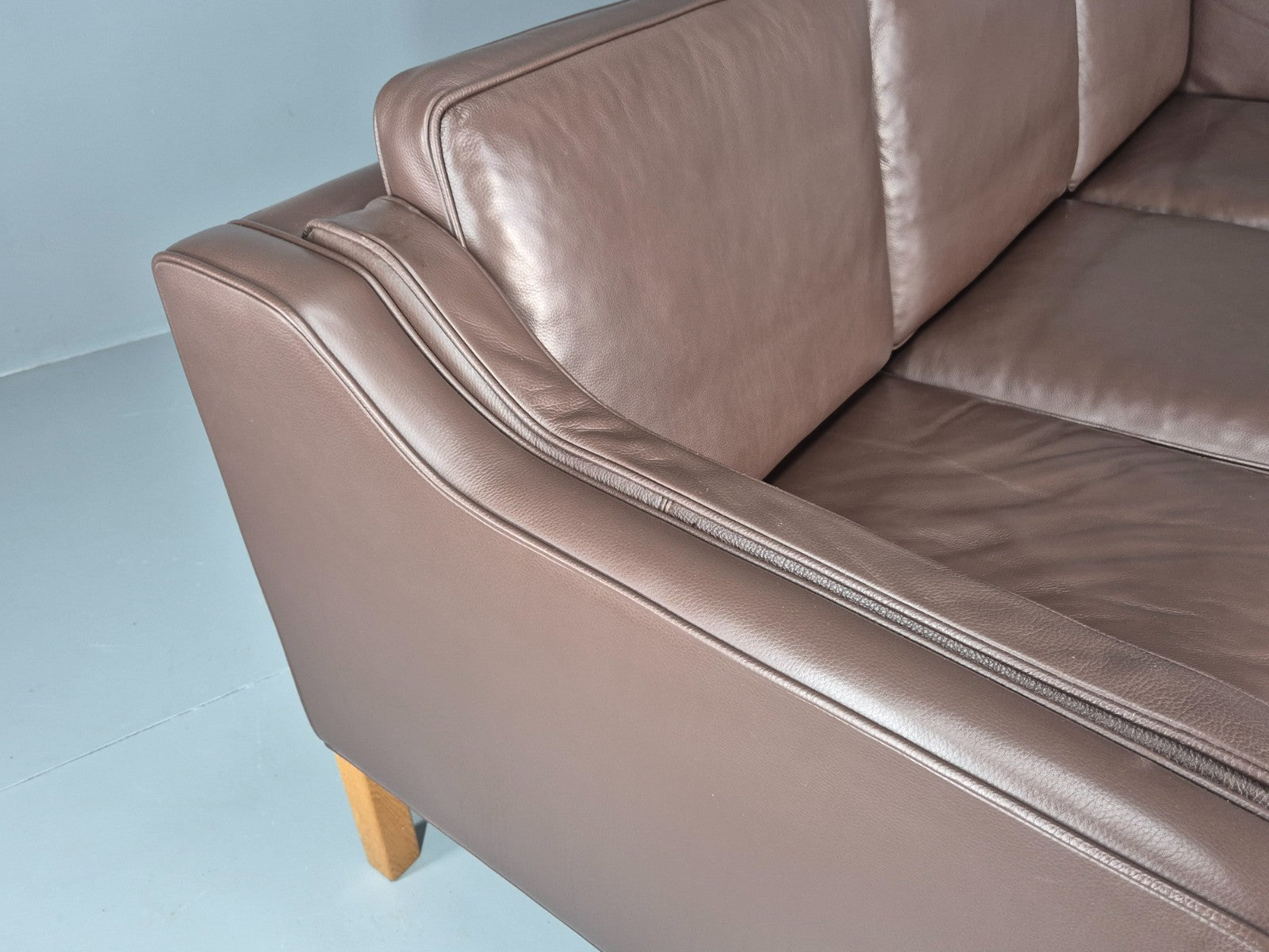 Vintage Danish 3 Seat Sofa Brown Leather Mogensen Style 1980s Retro EB10523 M3SS12