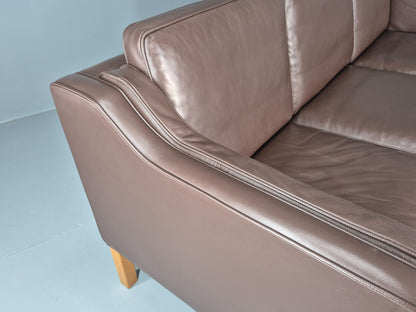 Vintage Danish 3 Seat Sofa Brown Leather Mogensen Style 1980s Retro EB10523 M3SS12