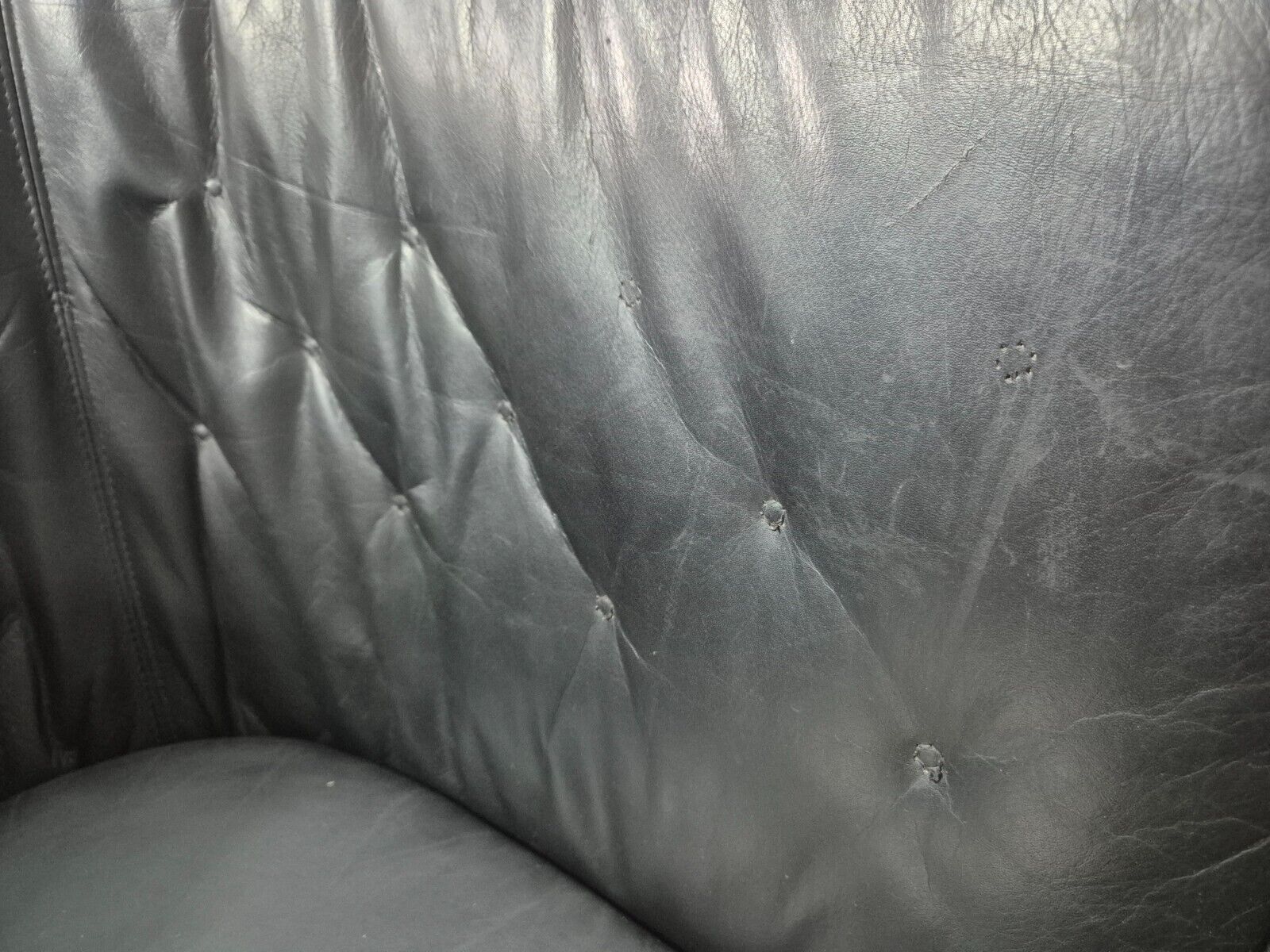 Vintage Danish 2 Seat Sofa Black Leather Beech Stouby Retro MCM EB7447 M2SS - UKDK FURNITURE