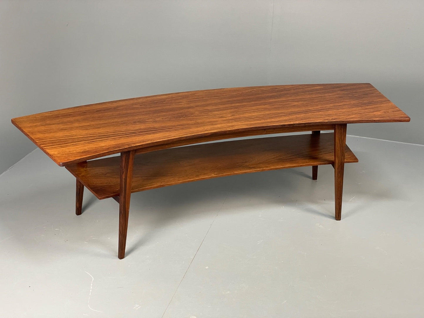 Curved 1960s Coffee Table Vintage Mid Century Danish With Shelf  EB10855 MWOO0