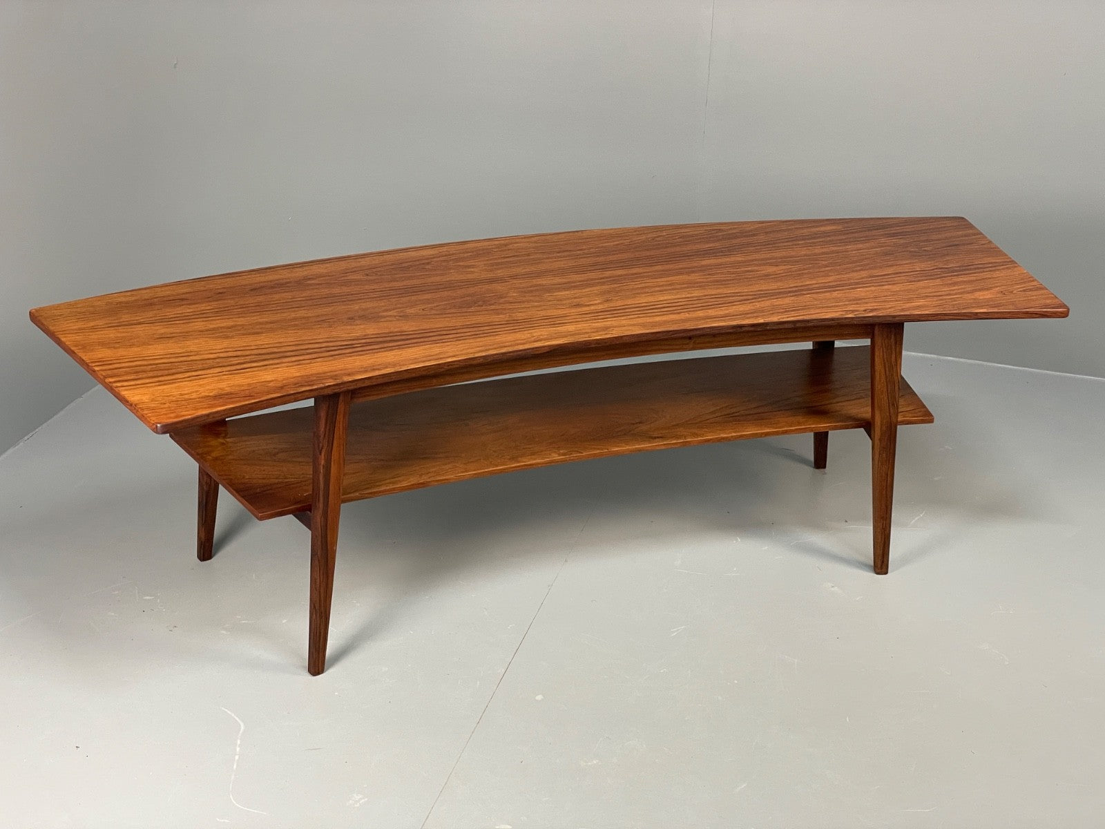 Curved 1960s Coffee Table Vintage Mid Century Danish With Shelf  EB10855 MWOO0