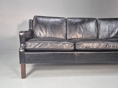 Vintage Three Seat Sofa Black Leather Danish 1960s Mid Century EB10208 M3SS1