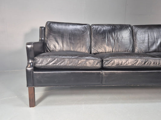 Vintage Three Seat Sofa Black Leather Danish 1960s Mid Century EB10208 M3SS1