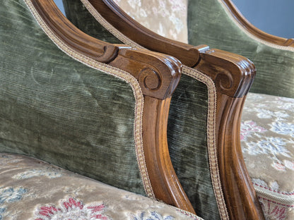 2 Vintage Rococo Armchairs 1920s Danish Green and Floral Antique EB9555 VCLO - UKDK FURNITURE