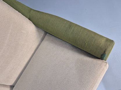 Mid Century 3 Seater Sofa Green Cream Fabric Teak Vintage Scandi EB9794 M3SS - UKDK FURNITURE