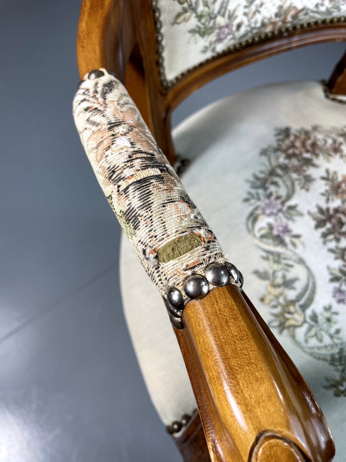 Vintage Danish Louis Style Fauteuil Chair, Embroidered Upholstery, EB5580 VCLO - UKDK FURNITURE