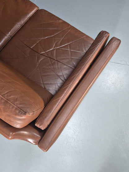 Mid Century Two Seater Leather Sofa Danish 1970s Retro Vintage EB10923 M2SS16