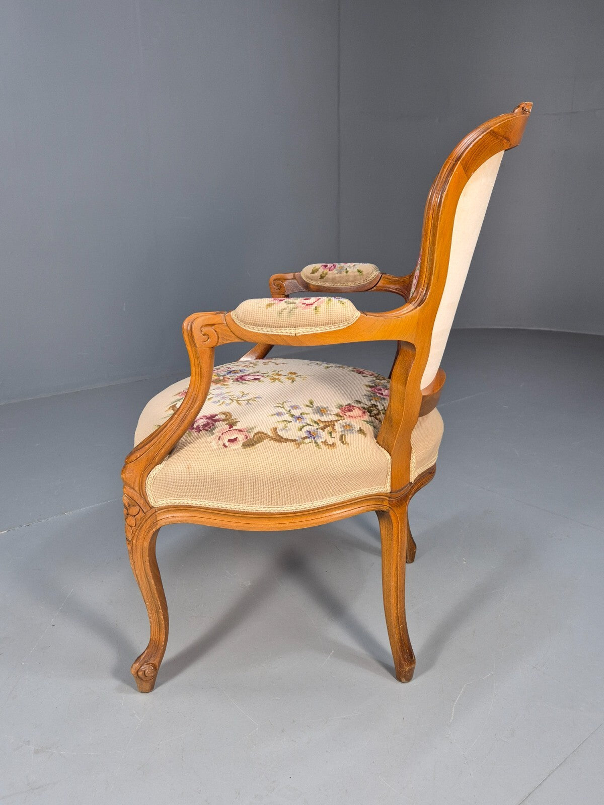 Vintage Armchair Embroidered Floral Pattern Louis XVI Style Beech EB9564 VCLO - UKDK FURNITURE