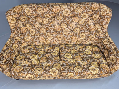 Vintage Danish 2 Seat Sofa Brown Yellow Floral Curved Form Retro MCM EB8949 M2SS - UKDK FURNITURE