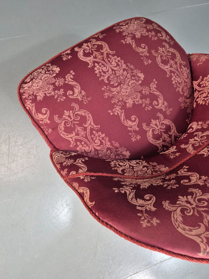 Antique Danish Occasional Chair Pink Satin Floral Motif Oak Brass EB8051 VCLO - UKDK FURNITURE