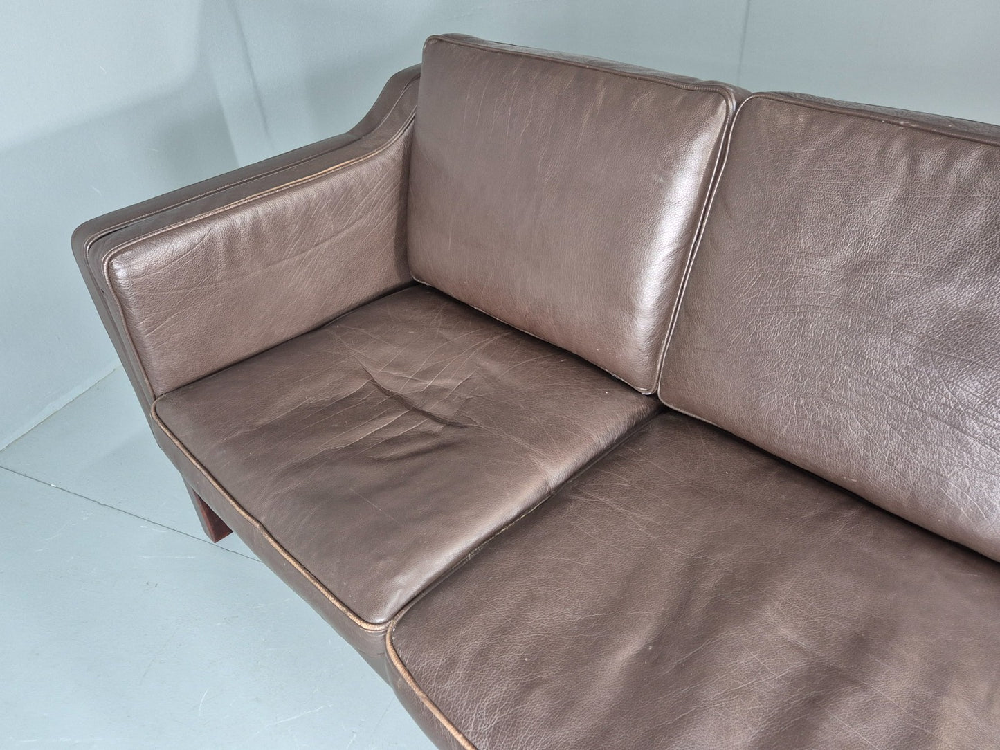 Vintage 2 Seater Settee 1970s Danish Brown Leather Mogensen Style EB11641 M3SS20