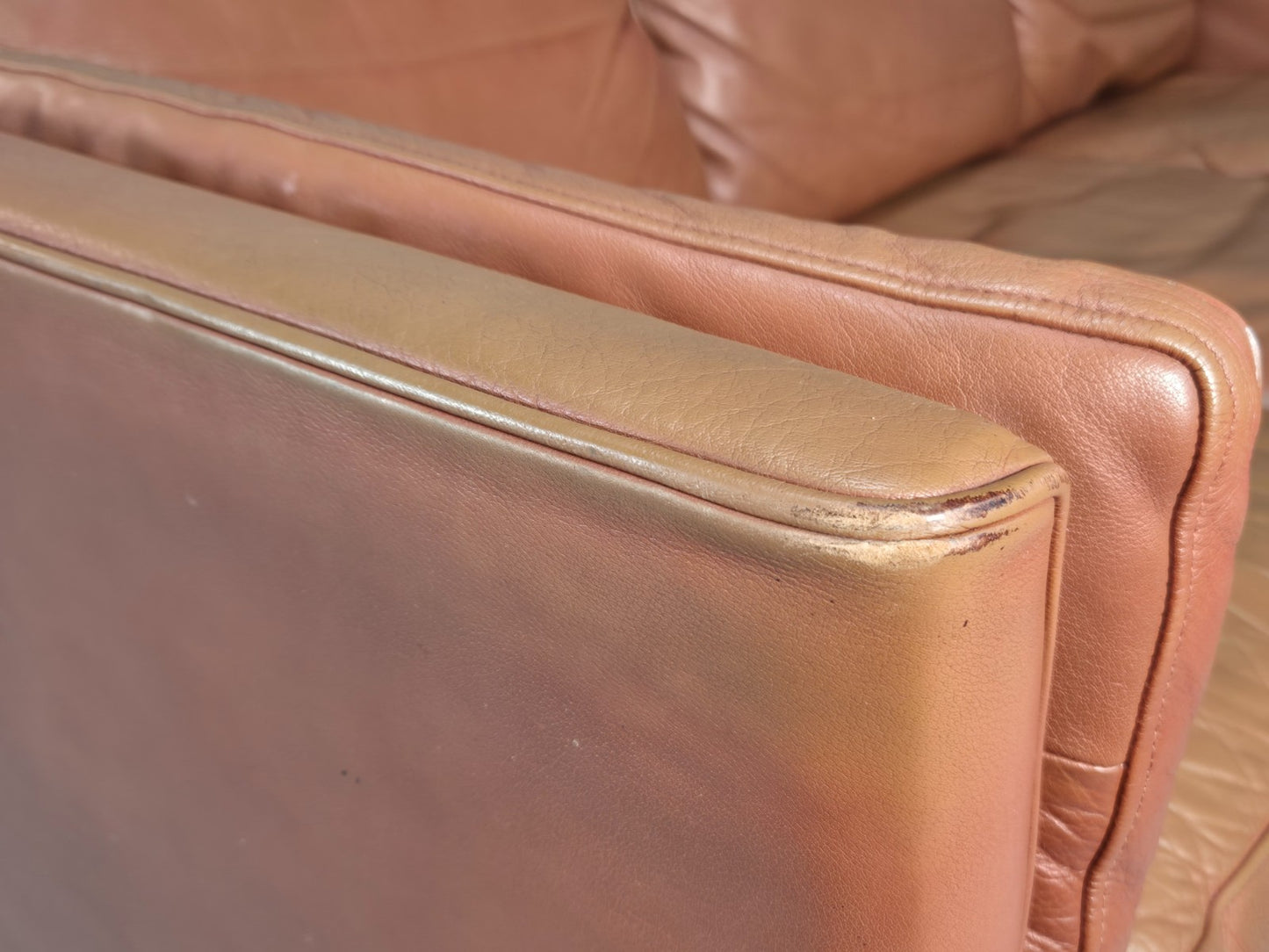 Retro Tan Leather Three Seater Sofa Vintage Danish Mid Century 1970 EB10078 M3SS13