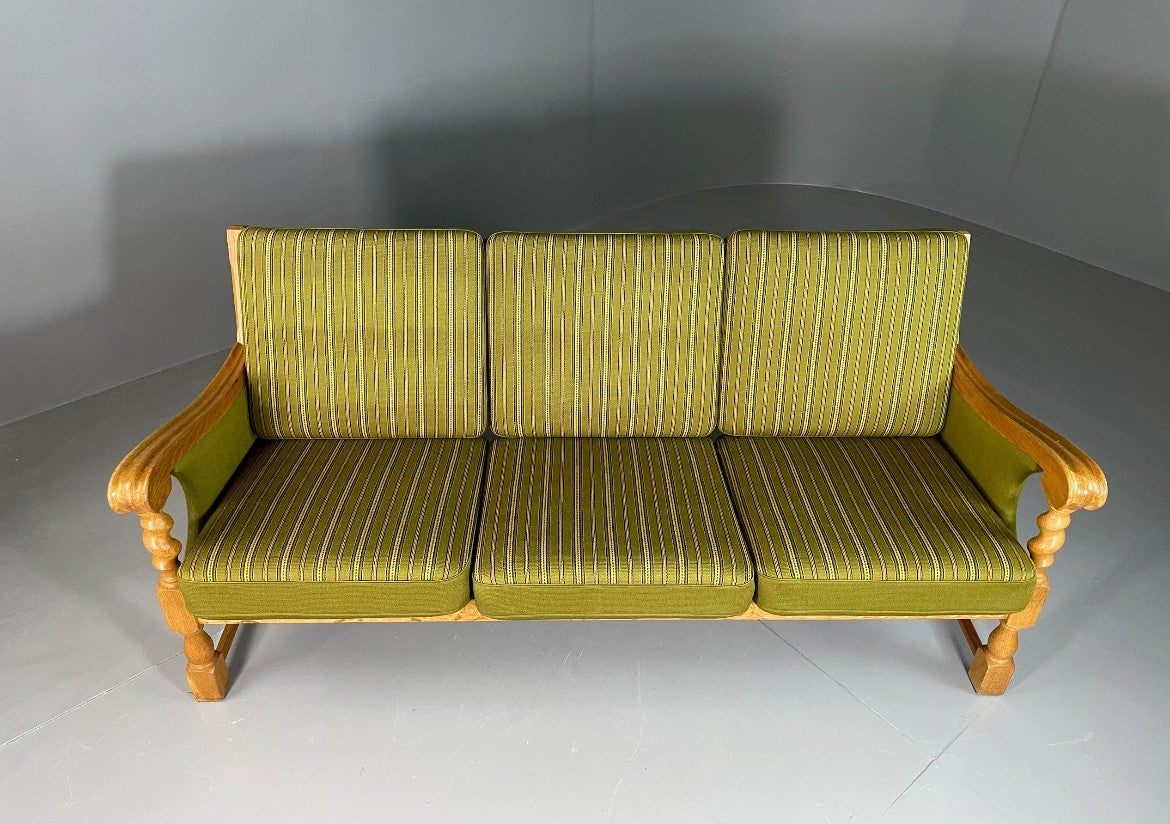 3 Seat Sofa Vintage Danish Kjaernulf Style Oak and Green Wool Retro EB6479 M3SS4