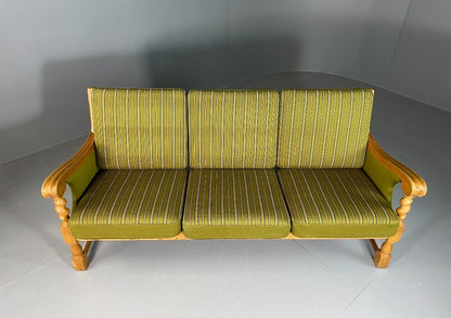3 Seat Sofa Vintage Danish Kjaernulf Style Oak and Green Wool Retro EB6479 M3SS4
