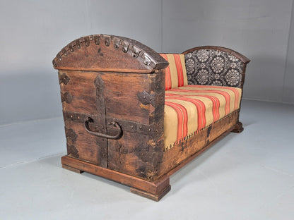 Antique Danish Oak Chest Two Seater Sofa Striped Stamped 19th Cent EB9602 V2SS - UKDK FURNITURE